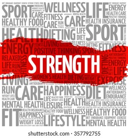 Strength word cloud background, health concept