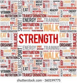 Strength word cloud background, health concept
