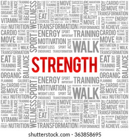 Strength word cloud background, health concept