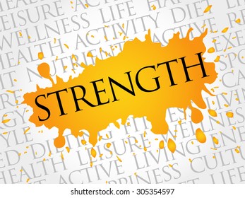 Strength word cloud, health concept