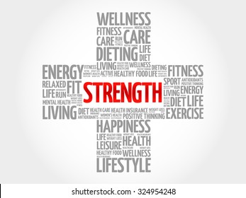 Strength word cloud, health cross concept