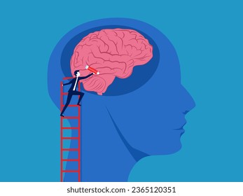 Strengthen the concept. Businessman uses pencil to write jagged lines in the brain