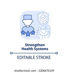 Strengthen Health System Light Blue Concept Icon. Medical Expert. Pandemic Prevention Abstract Idea Thin Line Illustration. Isolated Outline Drawing. Editable Stroke. Arial, Myriad Pro-Bold Fonts Used