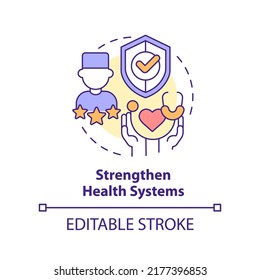 Strengthen health systems concept icon. Medical experts. Pandemic prevention abstract idea thin line illustration. Isolated outline drawing. Editable stroke. Arial, Myriad Pro-Bold fonts used