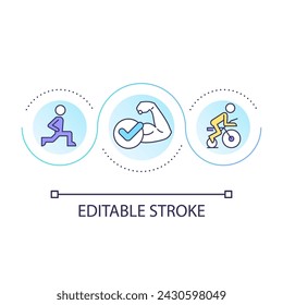 Strengthen muscles loop concept icon. Conditioning exercises. Sports injury prevention tip abstract idea thin line illustration. Isolated outline drawing. Editable stroke. Arial font used