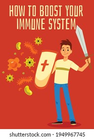 Strengthened immune system concept a medical flat vector poster.