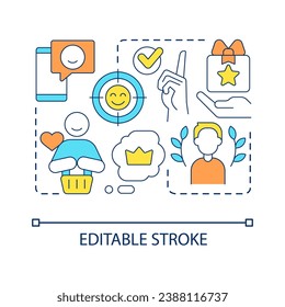 Strengthening customer loyalty concept icon. Positive communication with clients abstract idea thin line illustration. Offer discount, gift. Isolated outline drawing. Editable stroke. Arial font used