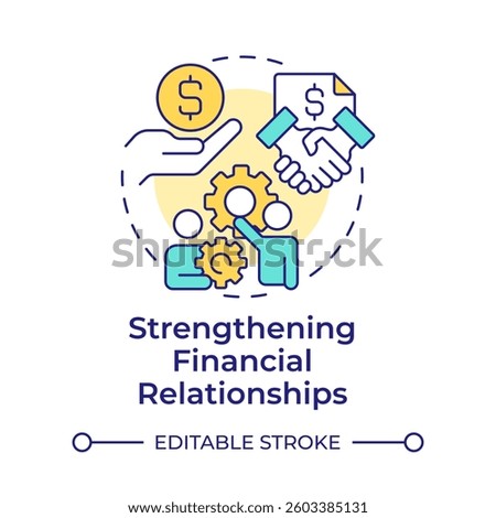 Strengthening financial relationships multi color concept icon. Benefit of intercompany accounting transactions. Round shape line illustration. Abstract idea. Graphic design. Easy to use in booklet