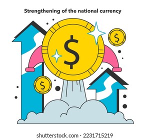 Strengthening of the national currency as a measure to reduce inflation. Economics crisis recovery. Growing up prices and value of money decline. Flat vector illustration