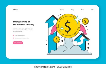 Strengthening of the national currency as a measure to reduce inflation web banner or landing page. Economics crisis recovery. Growing up prices and value of money decline. Flat vector illustration