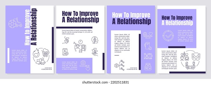 Strengthening Relationship Purple Brochure Template. Healthy Boundaries. Leaflet Design With Linear Icons. Editable 4 Vector Layouts For Presentation, Annual Reports. Anton, Lato-Regular Fonts Used