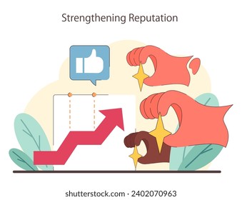 Strengthening Reputation concept. Showcasing growth in positive feedback and approval with like gestures and upward trends. Trust building visual. Flat vector illustration.