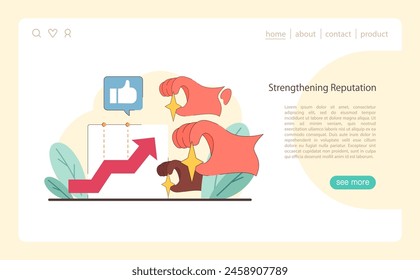 Strengthening Reputation concept. Showcasing growth in positive feedback and approval with like gestures and upward trends. Trust building visual. Flat vector illustration.