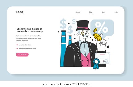 Strengthening the role of monopoly in the economy as a financial inflation cause web banner or landing page. Growing up prices and value of money recession reason. Flat vector illustration