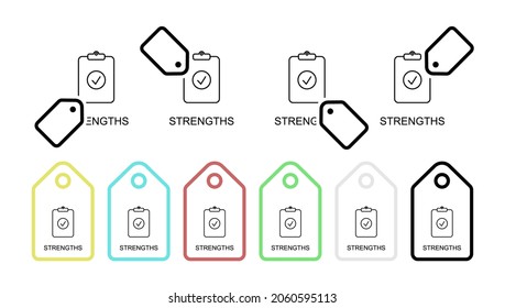 Strengths line vector icon in tag set illustration for ui and ux, website or mobile application