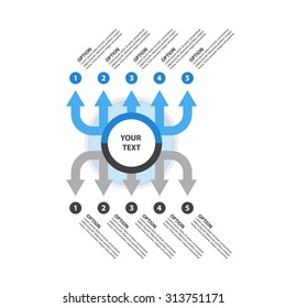 Strengths and Weaknesses - SWOT Analysis design element  (5 blue and grey vertical arrows template) - Vector infographics, isolated on white background