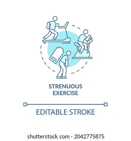 Strenuous exercise blue concept icon. Intense activity requires additional fluid consumption. Rehydration abstract idea thin line illustration. Vector isolated outline color drawing. Editable stroke