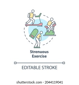 Strenuous exercise concept icon. Intense activity requires additional fluid consumption. Rehydration abstract idea thin line illustration. Vector isolated outline color drawing. Editable stroke