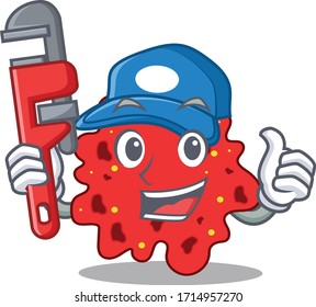 Diseño de caricaturas Streptococcus pneumoniae Smart Plumber con herramienta