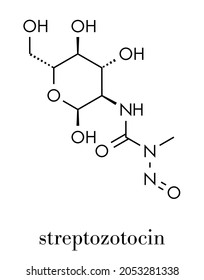 Streptozotocin cancer drug molecule. Used in treatment of metastatic cancer of the pancreatic islet cells. Skeletal formula.