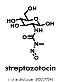 Streptozotocin cancer drug molecule. Used in treatment of metastatic cancer of the pancreatic islet cells. Skeletal formula.