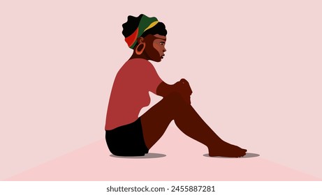  Stress of African woman , Color flat illustration