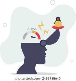 Stress- und Angstniveau, erschöpft und Müdigkeit von der Arbeit verursacht depressive und psychische Krankheit Konzept.flache Design.Illustration mit Menschen.