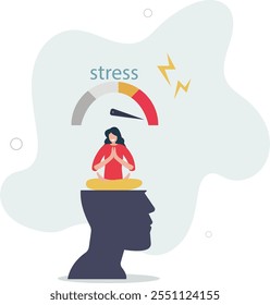 Stress und Angstlevel, erschöpft und Müdigkeit von der Arbeit verursacht depressive und psychische Erkrankungen concept.flat Zeichen.