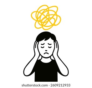 Stress anxiety man head confused icon. Person mental sad disorder headache psychology adhd emotion concept