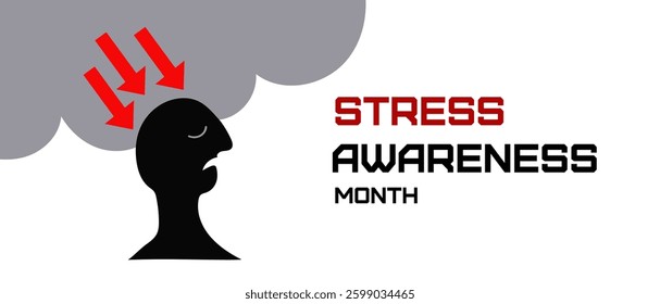 Stress Awareness Month banner. Silhouette of stress person illustration. line art doodle hand drawn Vector Illustration.	
