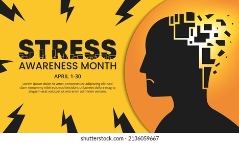 Stress awareness month design with a silhouette of stress person illustration