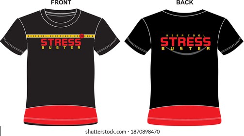 STRESS BUSTER Front and Back T-Shirt Combo with Pattern and Printing Design Vector Illustration For Fashion Industry 