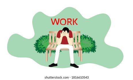 Estrés causado por el trabajo Preocupación por el trabajo Ilustración vectorial en estilo de dibujos animados planos