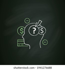 Stress chalk icon. Stressful situation from money lack. Poverty. Stressful situation. Disappointed. Mindful spending concept. Isolated vector illustration on chalkboard