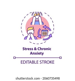 Stress and chronic anxiety concept icon. Mental health problems. Self control issues outcome idea thin line illustration. Vector isolated outline RGB color drawing. Editable stroke