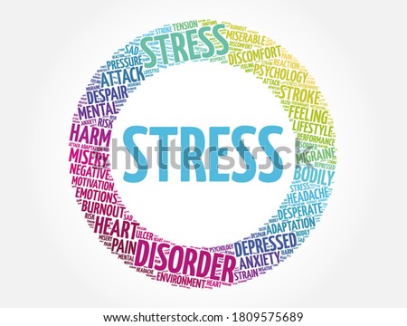 Stress circle word cloud collage, health concept background
