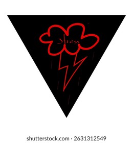 Stress cloud icon. Red storm symbol. Black triangle base. Stress text design.