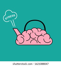 stress concept brain is boiling overheated vector illustration