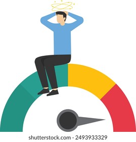 stress concept. a stressed businessman, Jane, a stressed businessman with a big head indicator. Deadline pressure, stressful work. Character illustrations

