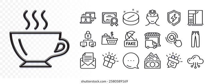 Stress, Cupboard and Medical tablet line icons for web app. Glare of light effect. Message icon. Pack of Power safety, Certificate, Sale bags pictogram icons. Vector