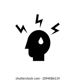 Stress, depression bold black silhouette icons set isolated on white.