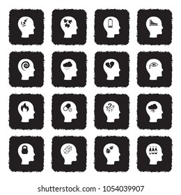 Stress And Depression Icons. Grunge Black Flat Design. Vector Illustration.