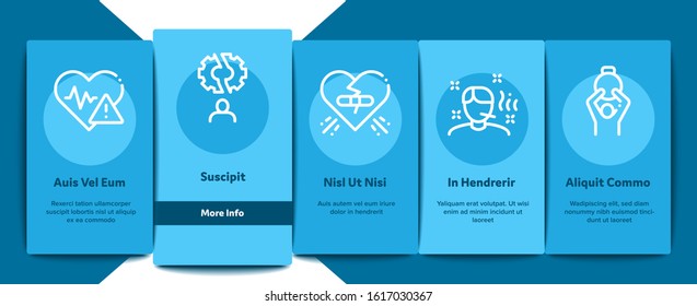 Stress And Depression Onboarding Mobile App Page Screen Vector. Anti Stress Pills And Alcoholic Drink Bottle, Angry Human And With Burning Head Concept Linear Pictograms. Color Contour Illustrations
