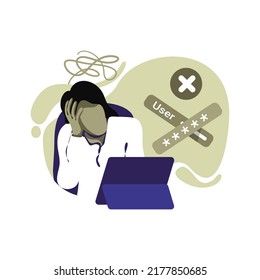 stress forgot password Icon Illustration vector for website mobile app, concept woman under stress remembering password in front of laptop perfect for ui ux, project, landing page web, brochure