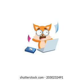 Stress Fox Sticker Icon Isolated On White Background