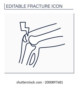 Stress Fracture Line Icon. Fatigue-induced Bone Fracture Caused By Repeated Stress. Knee Pain.Healthcare Concept. Isolated Vector Illustration. Editable Stroke