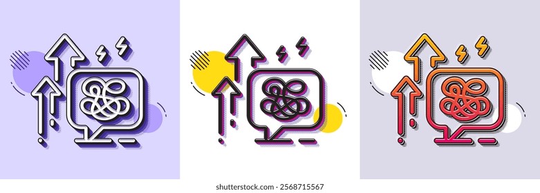 Stress grows line icon. Halftone dotted pattern. Gradient icon with grain shadow. Anxiety depression chat sign. Mental health symbol. Line stress grows icon. Various designs. Vector
