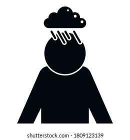 Icono de lluvia de la cabeza de esfuerzo. Ilustración simple del icono del vector de lluvia de la cabeza de estrés para el diseño web aislado en fondo blanco