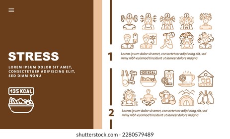 Stress Kopfschmerzen Depression Landing Web-Seite Header Vektor. gestresstes Problem, Frau traurig, Personengeschäftes, müde Schmerzen, Kopf erwachsen, depressive Stress Kopfschmerzen Depressionen Farbillustrationen