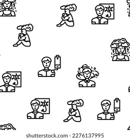 stress headache depression vector seamless pattern thin line illustration
